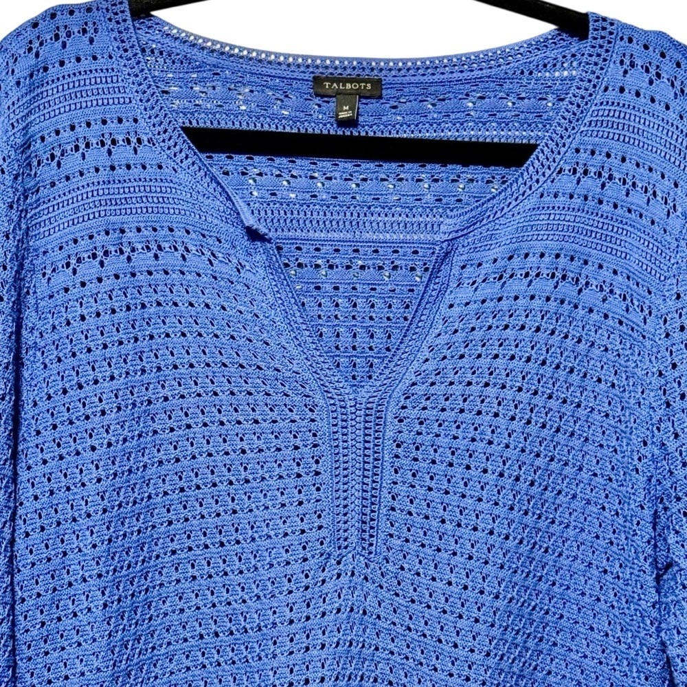 Talbots Open Weave Pointelle Split V-Neck Cotton … - image 3